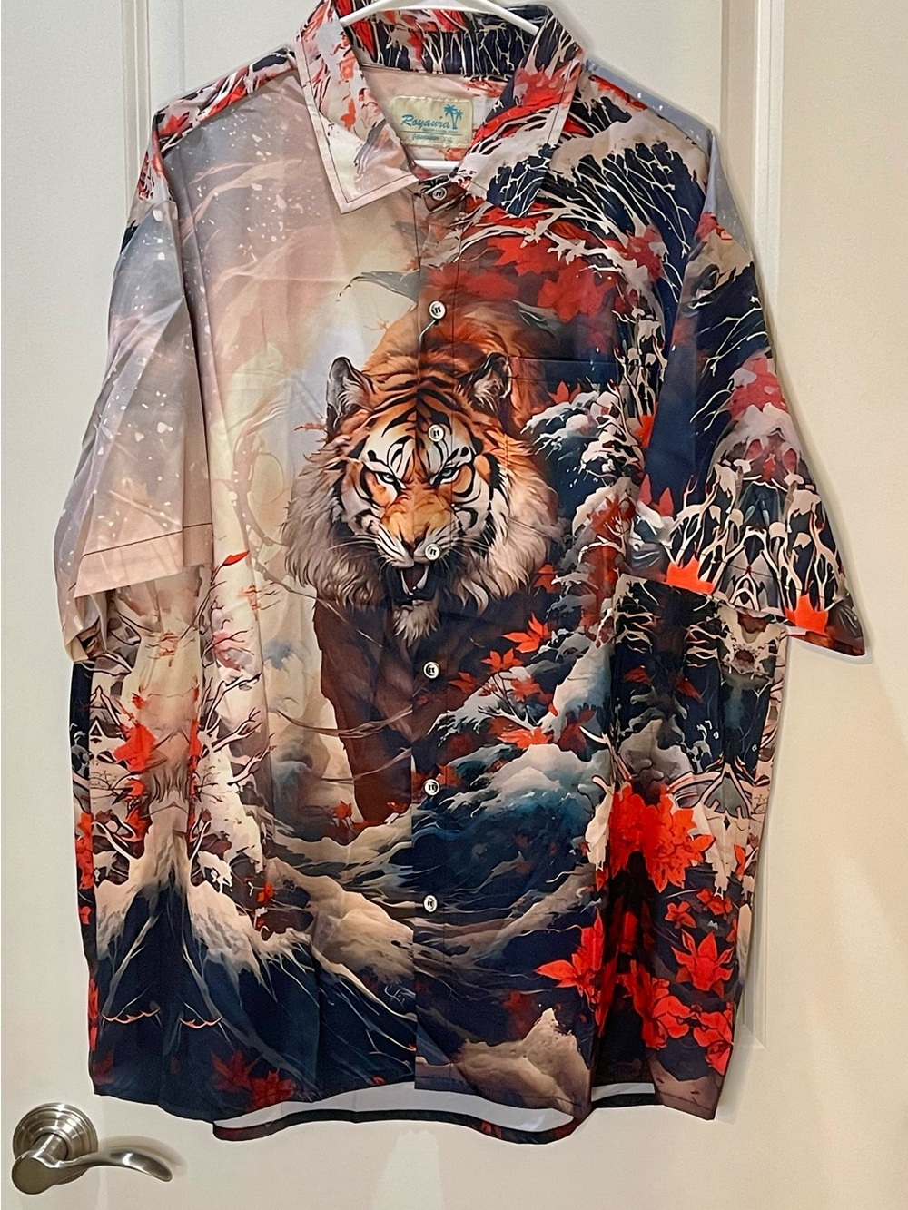 Royaura Tiger Graphic Short-Sleeve Button-Down Shirt NWT XXL